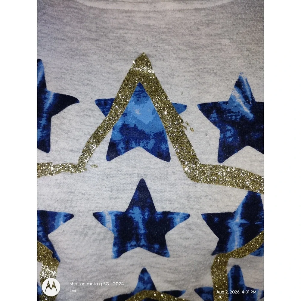 Justice Active Girls Gray Hooded Crop Sweatshirt Blue Glitter Stars Size 12